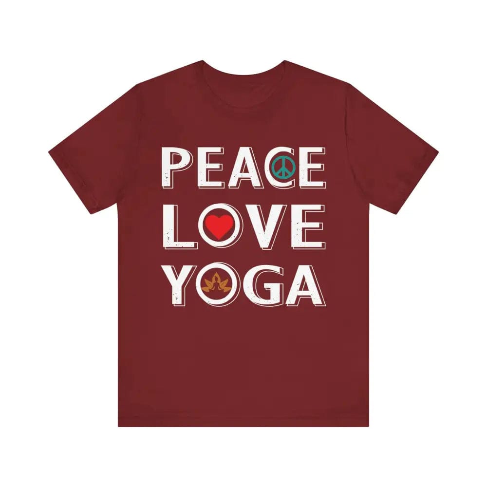 Peace Love Yoga Unisex Jersey Short Sleeve Yoga Tee - Cardinal / S - T-Shirt