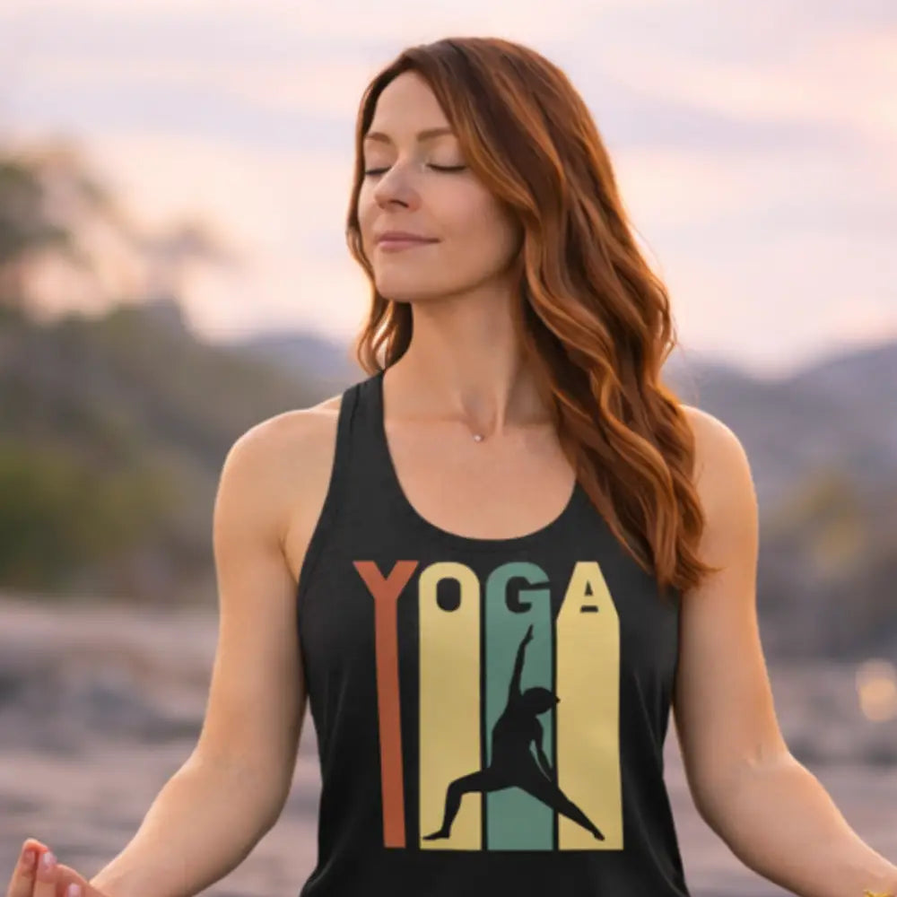 Retro Yoga Racerback Tank, Women’s Retro-Style Yoga Tank - XS / Solid Black - Tank Top