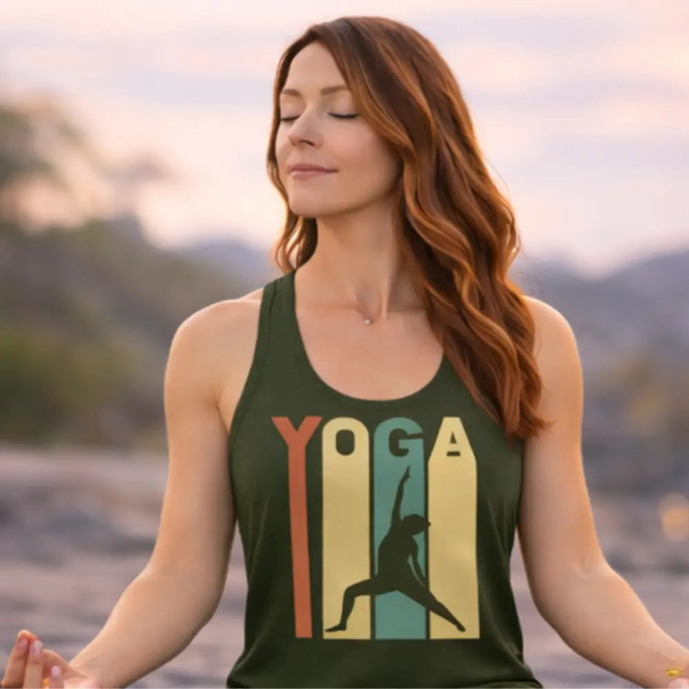 Retro Yoga Racerback Tank, Women’s Retro-Style Yoga Tank - XS / Solid Military Green - Tank Top