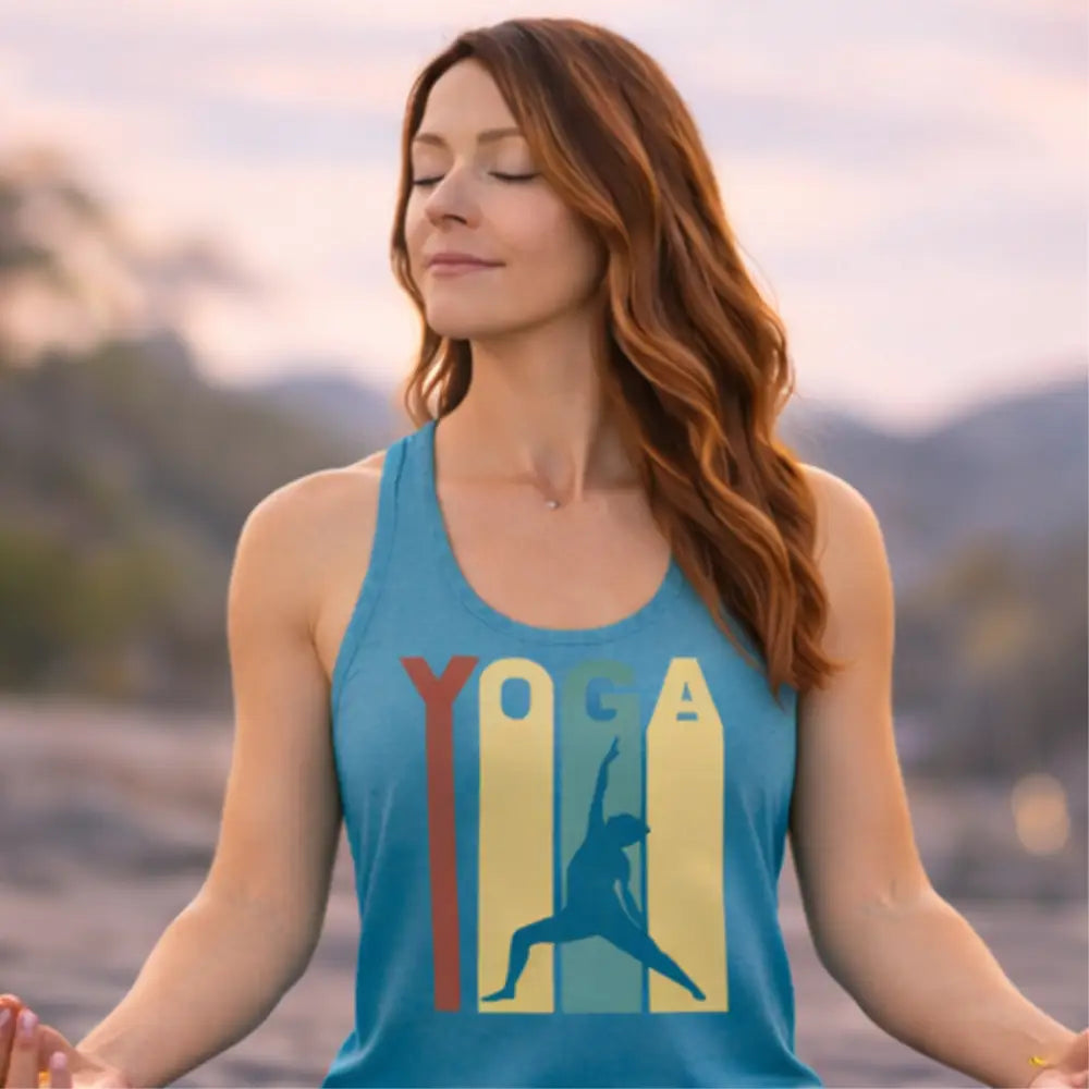 Retro Yoga Racerback Tank, Women’s Retro-Style Yoga Tank - XS / Solid Tahiti Blue - Tank Top