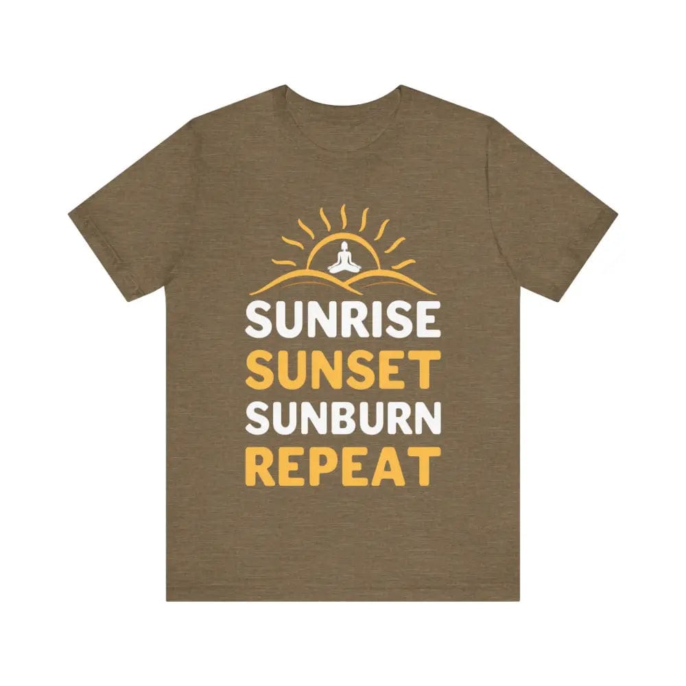 Sunrise Sunset Sunburn Repeat Unisex Jersey Short Sleeve Yoga Tee - Heather Olive / S - T-Shirt