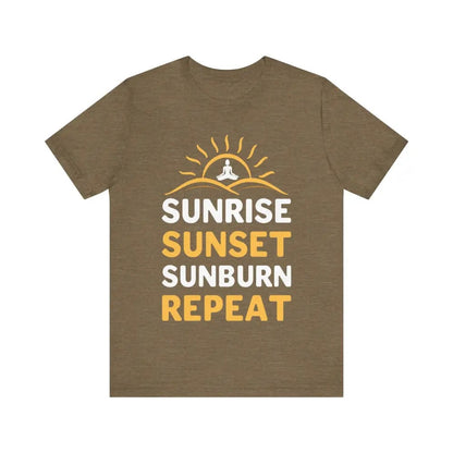 Sunrise Sunset Sunburn Repeat Unisex Jersey Short Sleeve Yoga Tee - Heather Olive / S - T-Shirt