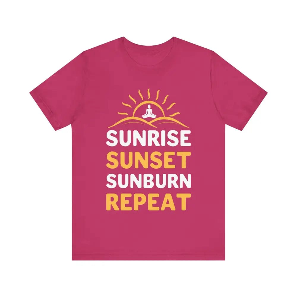 Sunrise Sunset Sunburn Repeat Unisex Jersey Short Sleeve Yoga Tee - Berry / S - T-Shirt