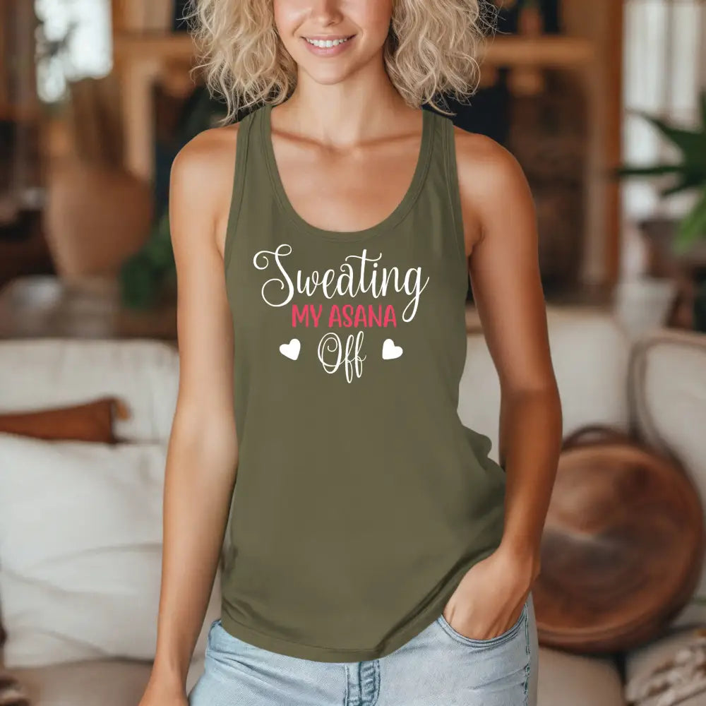 Sweating My Asana Off Racerback Tank Women’s Yoga Workout Tank - Tank Top