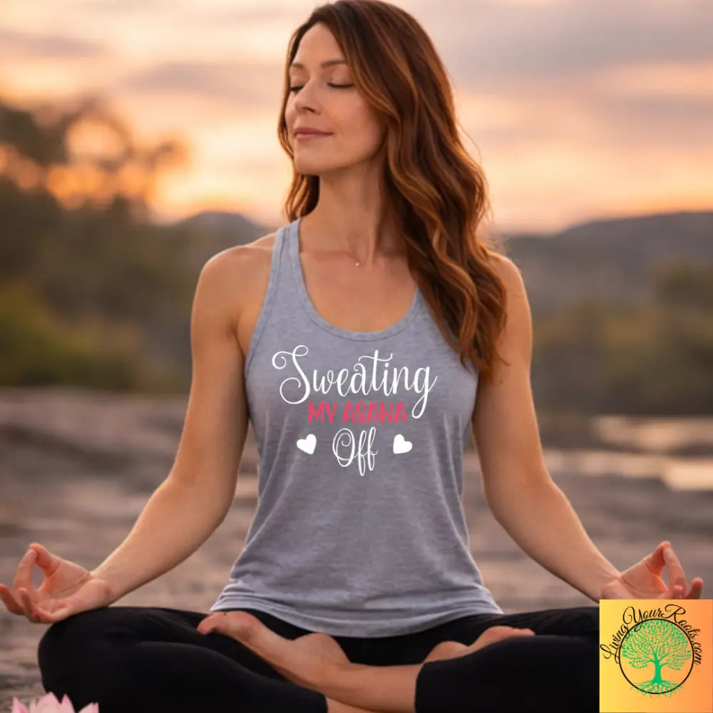 Sweating My Asana Off Racerback Tank Women’s Yoga Workout Tank - XS / Heather Grey - Tank Top