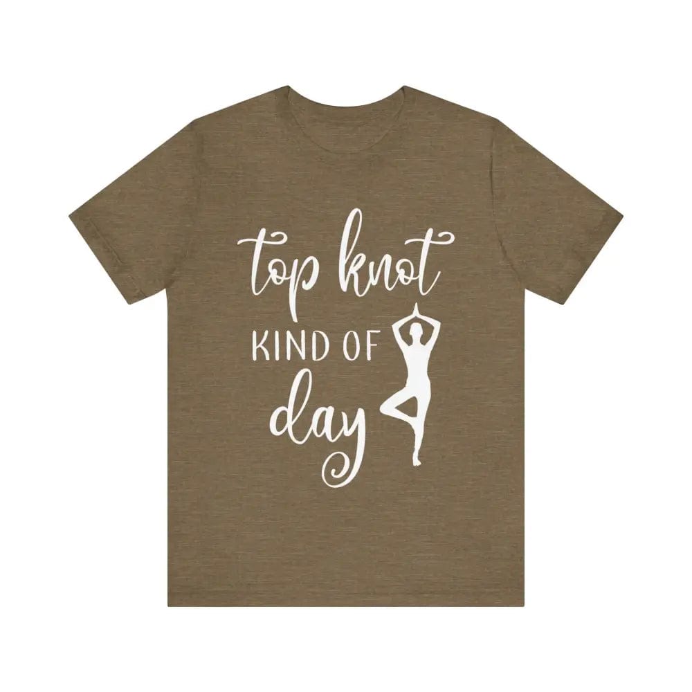 Top knot kinda day Unisex Jersey Short Sleeve Yoga Tee - Heather Olive / S - T-Shirt