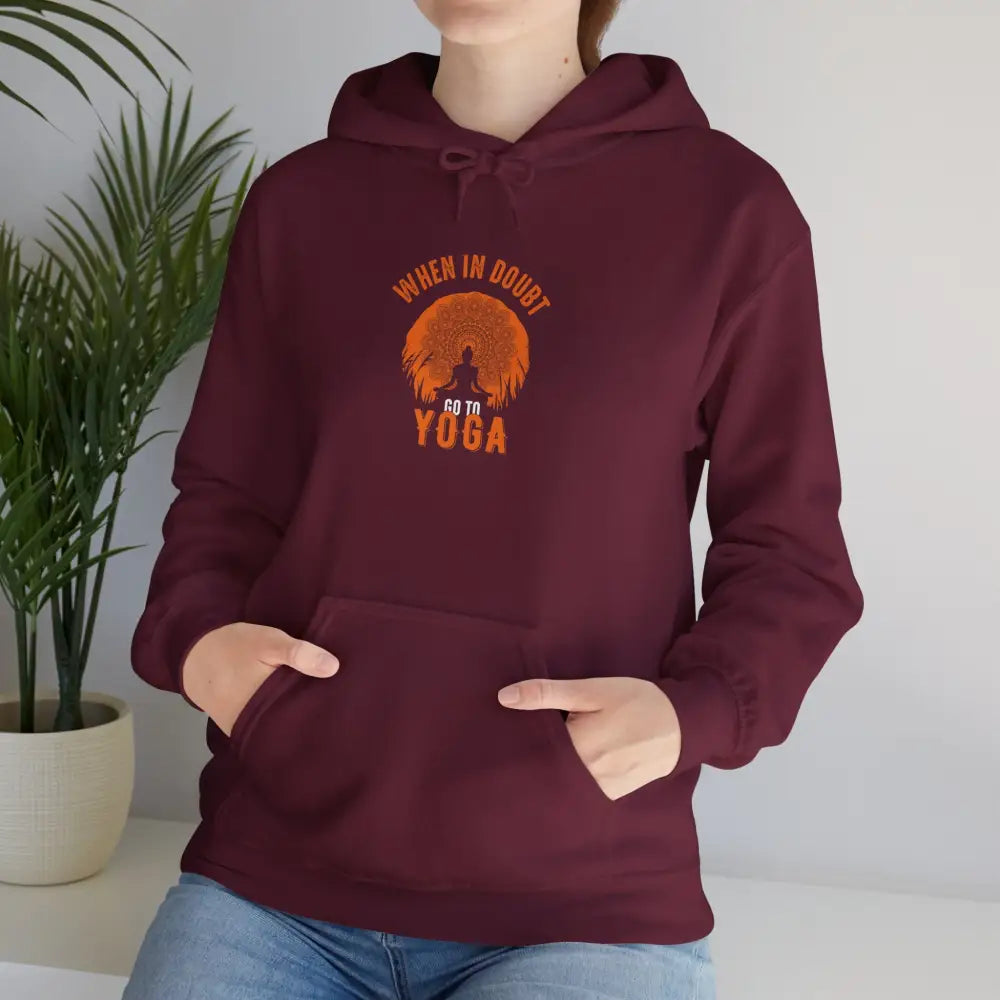 When in Doubt Go To Yoga Heavy Blend™ Hooded Sweatshirt - Maroon / S - Hoodie