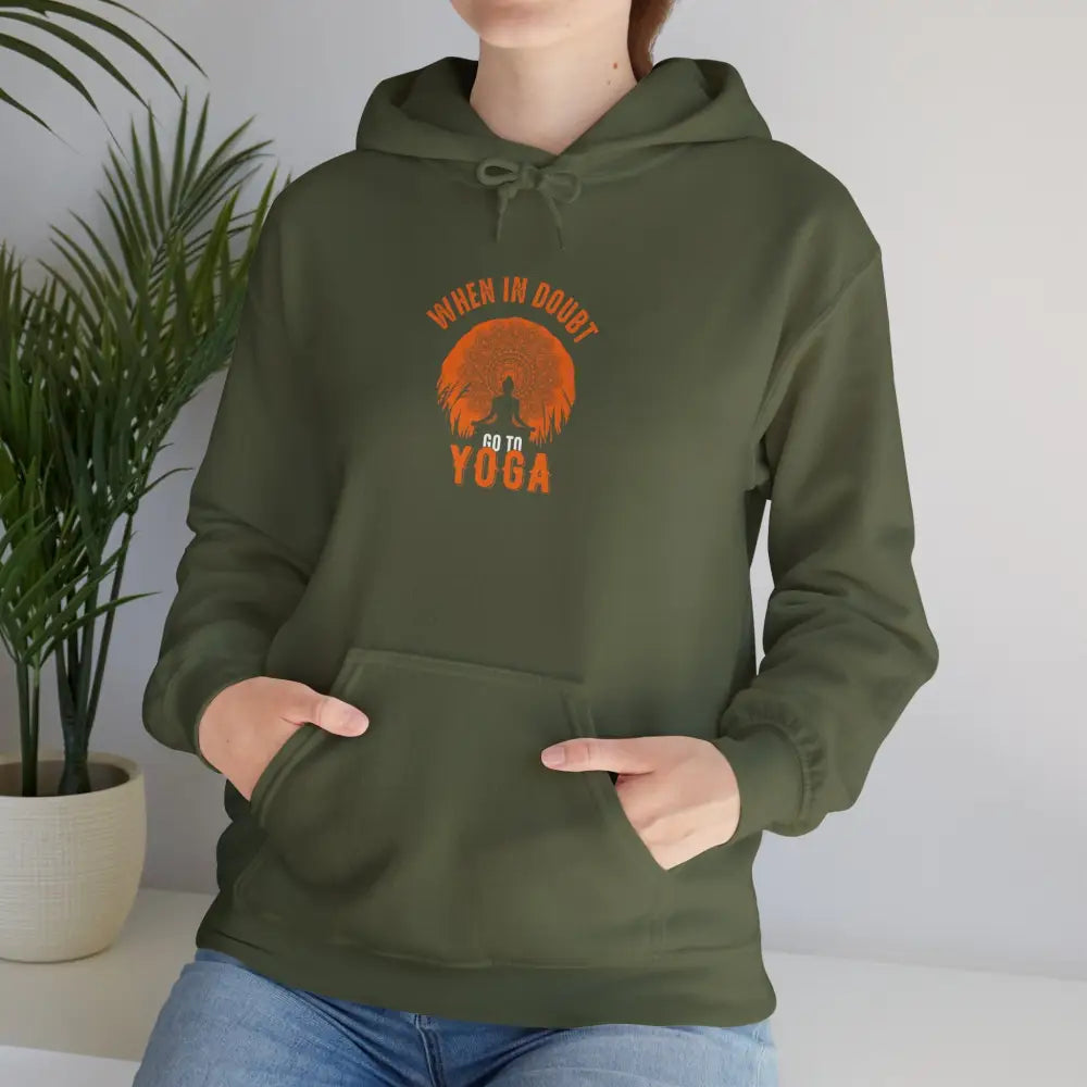 When in Doubt Go To Yoga Heavy Blend™ Hooded Sweatshirt - Military Green / S - Hoodie