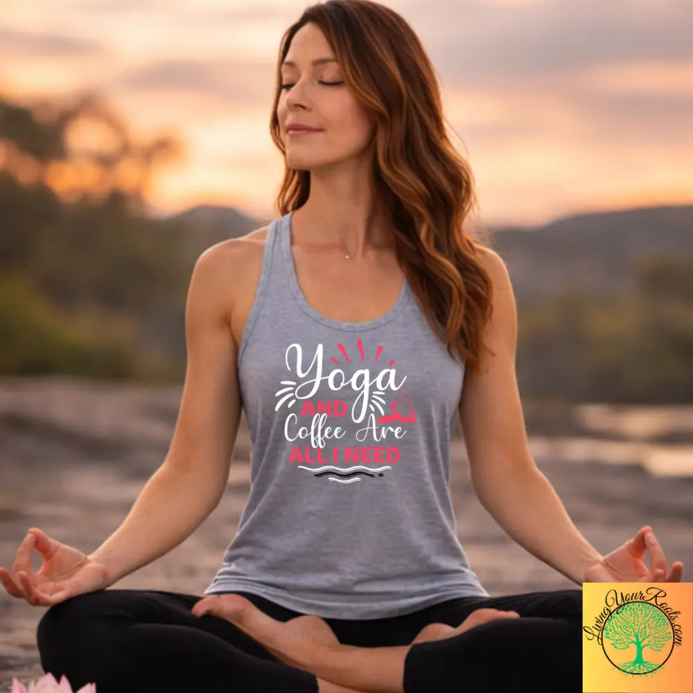 Yoga and Coffee Are All I Need Racerback Tank - XS / Heather Grey - Tank Top