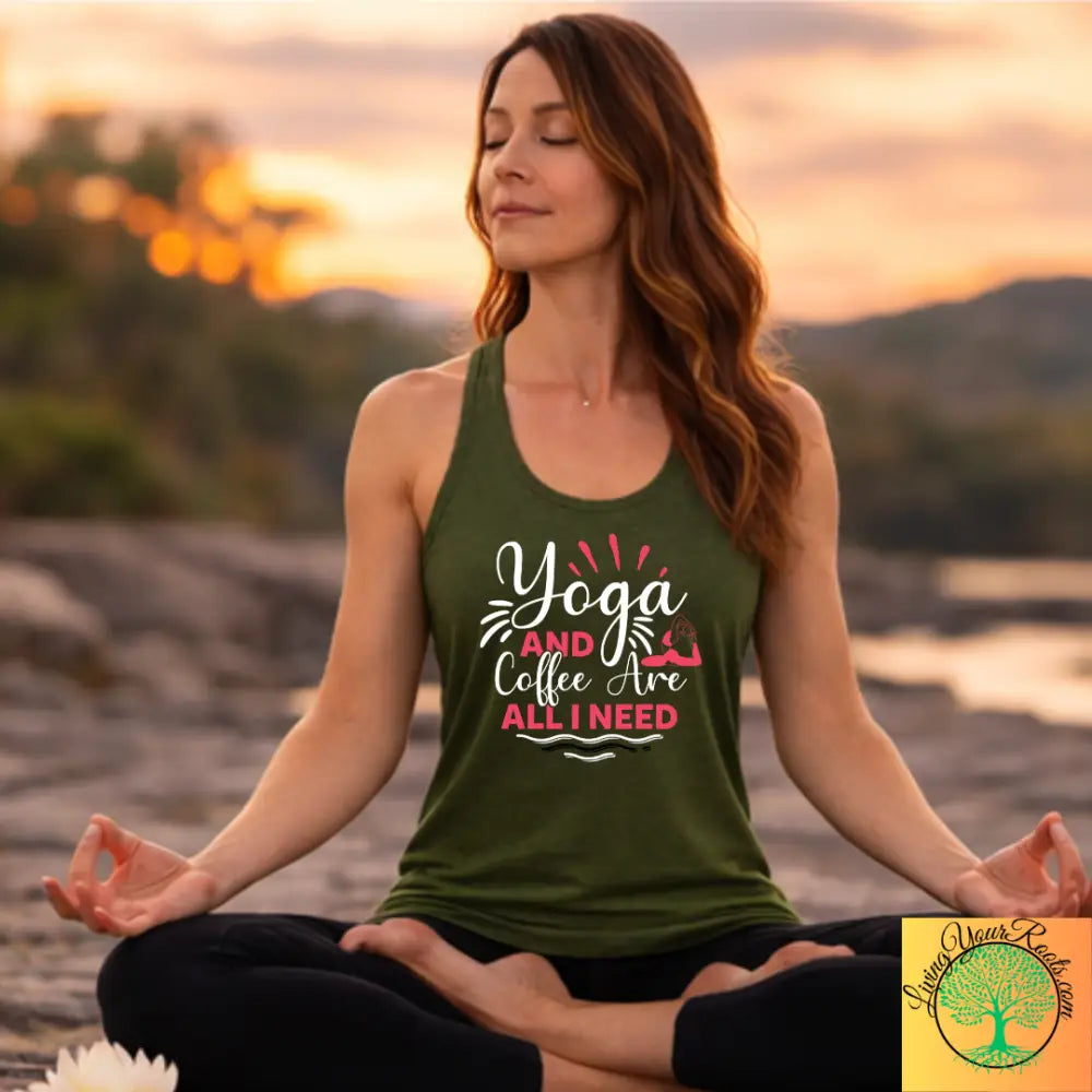 Yoga and Coffee Are All I Need Racerback Tank - XS / Solid Military Green - Tank Top