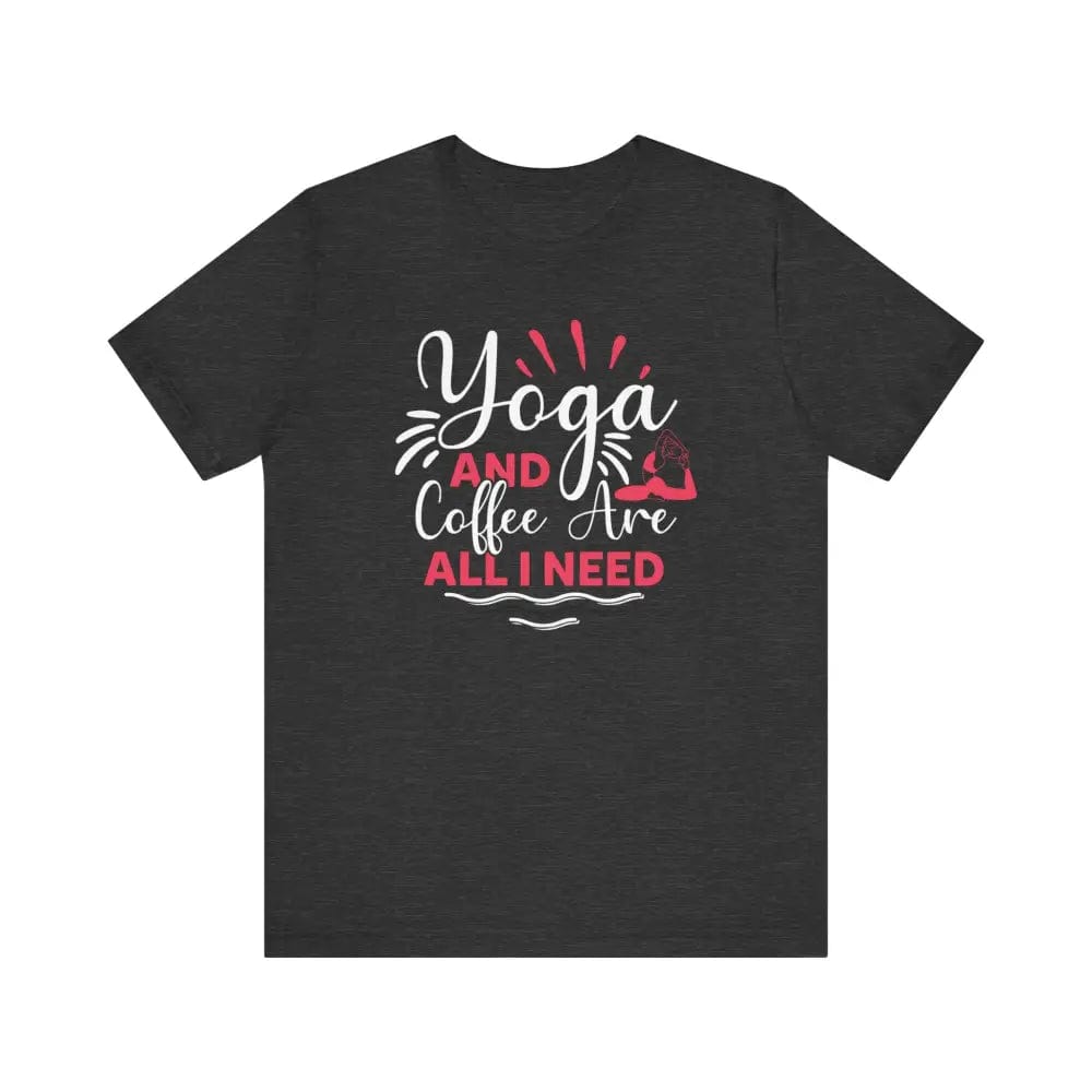 Yoga and Coffee Unisex Jersey Short Sleeve Tee - Dark Grey Heather / S - T-Shirt