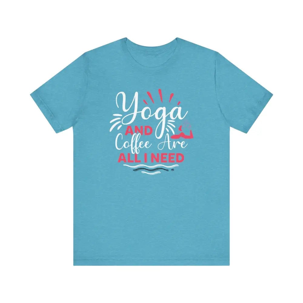 Yoga and Coffee Unisex Jersey Short Sleeve Tee - Heather Aqua / S - T-Shirt