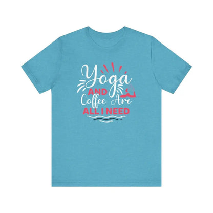 Yoga and Coffee Unisex Jersey Short Sleeve Tee - Heather Aqua / S - T-Shirt