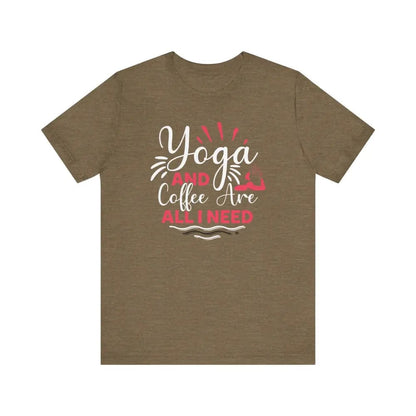 Yoga and Coffee Unisex Jersey Short Sleeve Tee - Heather Olive / S - T-Shirt