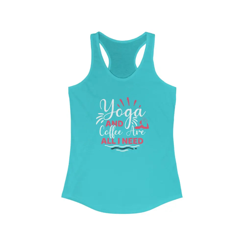 Yoga and Coffee Women’s Ideal Racerback Tank - Solid Tahiti Blue / XS - Tank Top