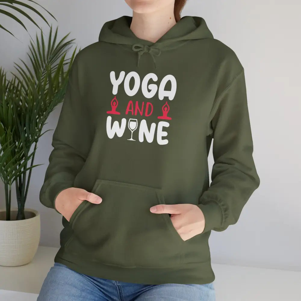 Yoga and Wine Unisex Heavy Blend™ Hooded Sweatshirt - Military Green / S - Hoodie