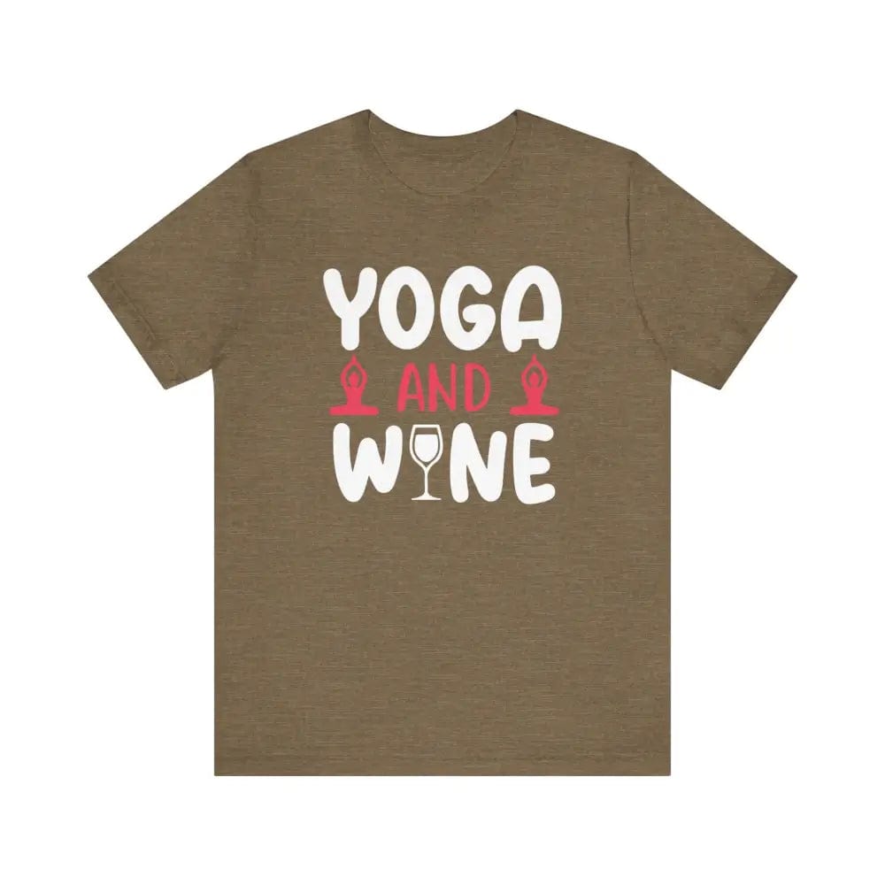 Yoga and Wine Unisex Jersey Short Sleeve Tee - Heather Olive / S - T-Shirt