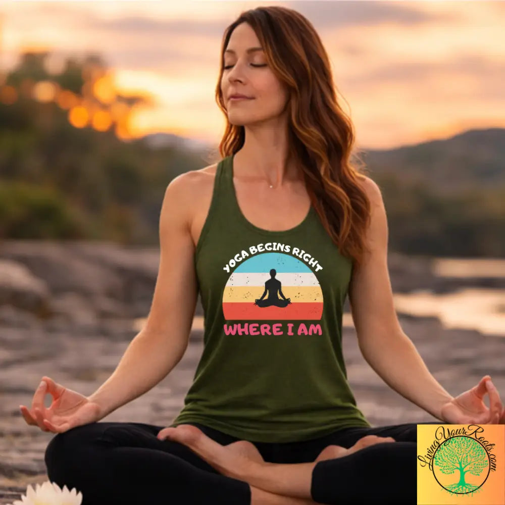 Yoga Begins Right Where I Am Racerback Tank - XS / Solid Military Green - Tank Top