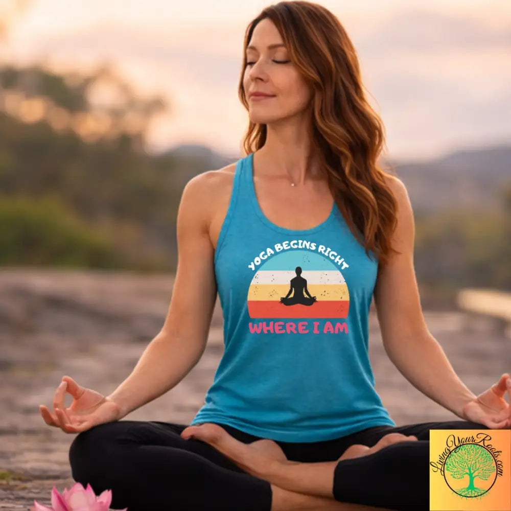 Yoga Begins Right Where I Am Racerback Tank - XS / Solid Tahiti Blue - Tank Top