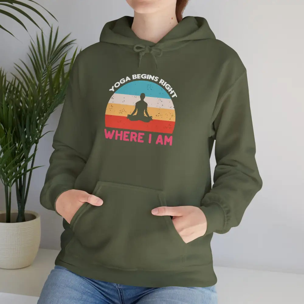 Yoga Begins Where I Am Hoodie; Inspirational Yoga Quote Sweatshirt - Hoodie