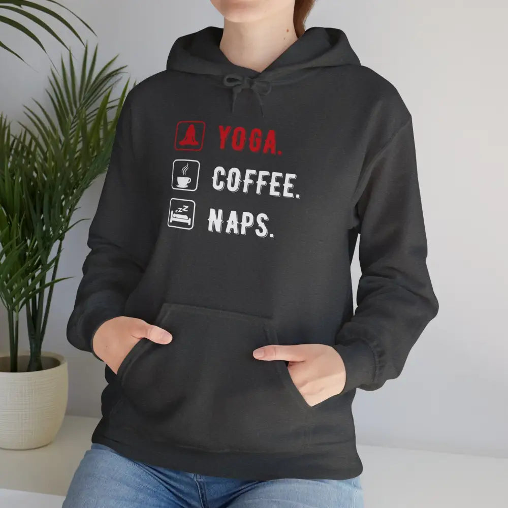 Yoga Coffee Naps Heavy Blend™ Hooded Sweatshirt - Dark Heather / S - Hoodie