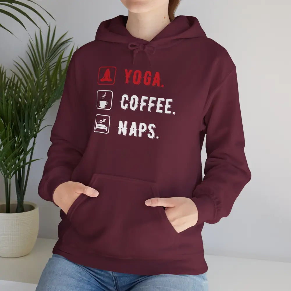 Yoga. Coffee. Naps. Hoodie — Funny Relaxation Graphic Sweatshirt - Hoodie