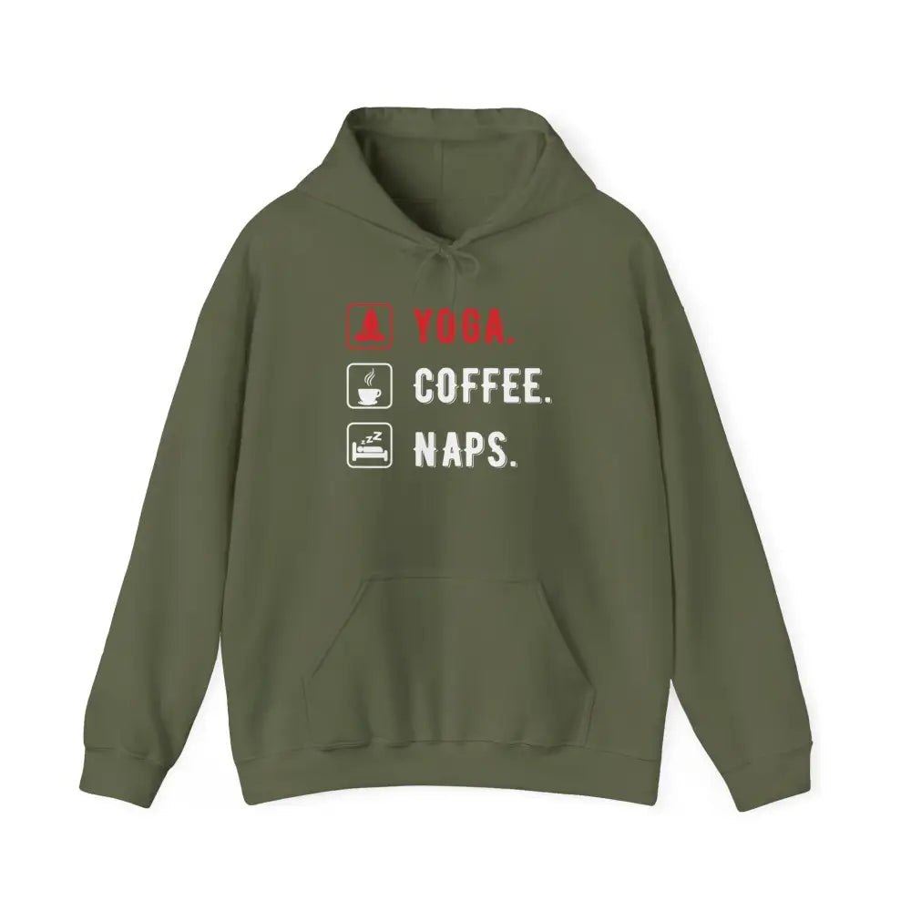 Yoga. Coffee. Naps. Hoodie — Funny Relaxation Graphic Sweatshirt - Hoodie