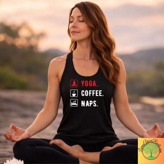 Yoga Coffee Naps Racerback Tank, Women’s Relaxed Lifestyle Tank Top - XS / Solid Black - Tank Top
