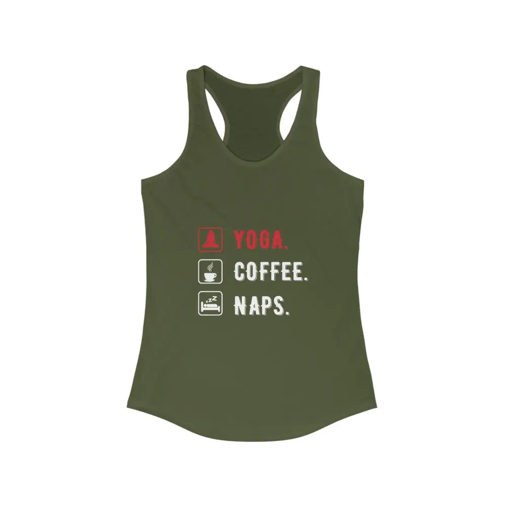 Yoga Coffee Naps Women’s Ideal Racerback Tank - Solid Military Green / XS - Tank Top