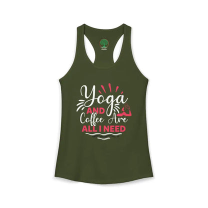 Yoga & Coffee Racerback Tank - XS / Solid Military Green - Tank Top
