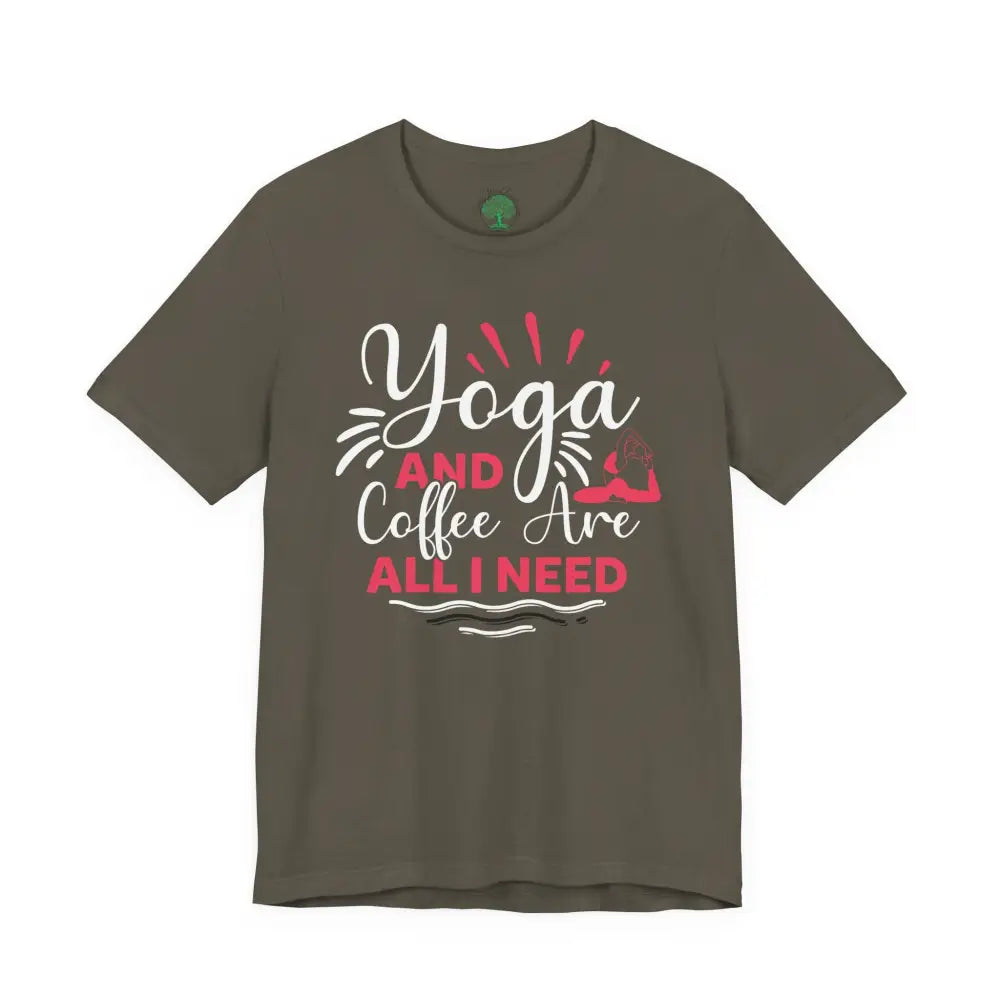 Yoga & Coffee T-Shirt 🪷Comfortable Tee for Yogis and Coffee Lovers - Army / S - T-Shirt