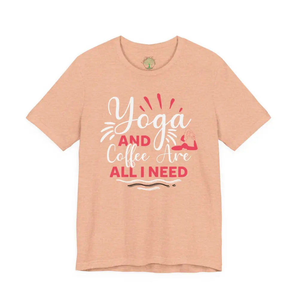Yoga & Coffee T-Shirt 🪷Comfortable Tee for Yogis and Coffee Lovers - Heather Peach / S - T-Shirt
