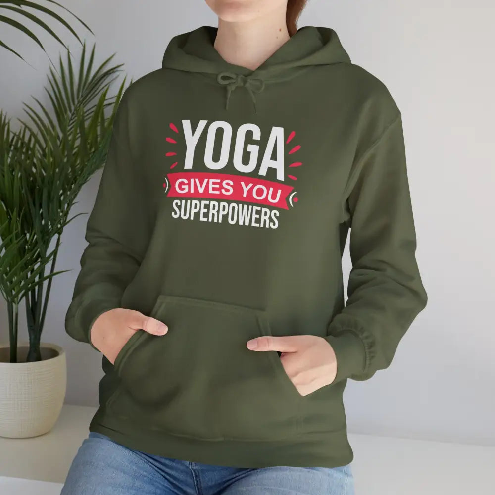 Yoga Gives You Superpowers Unisex Heavy Blend™ Hooded Sweatshirt - Military Green / S - Hoodie