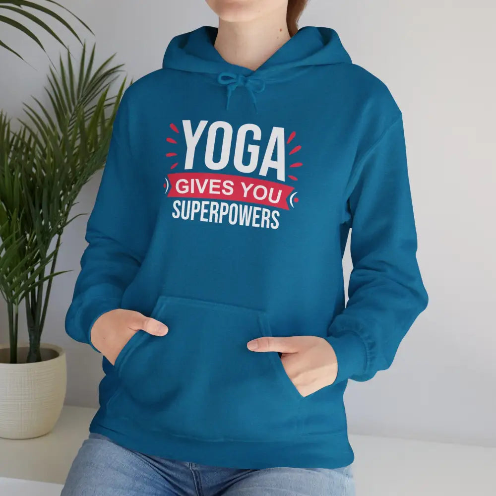 Yoga Gives You Superpowers Unisex Heavy Blend™ Hooded Sweatshirt - Antique Sapphire / S - Hoodie