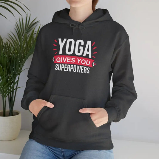 Yoga Gives You Superpowers Unisex Heavy Blend™ Hooded Sweatshirt - Dark Heather / S - Hoodie