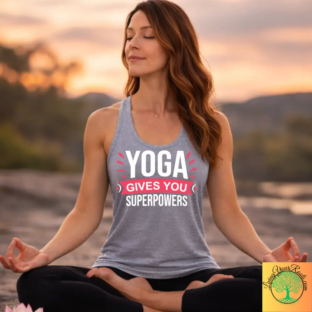 Yoga Gives You Superpowers Womans Racerback Tank - XS / Heather Grey - Tank Top