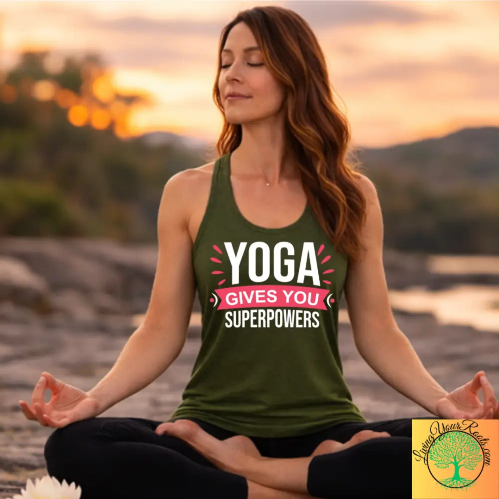 Yoga Gives You Superpowers Womans Racerback Tank - XS / Solid Military Green - Tank Top