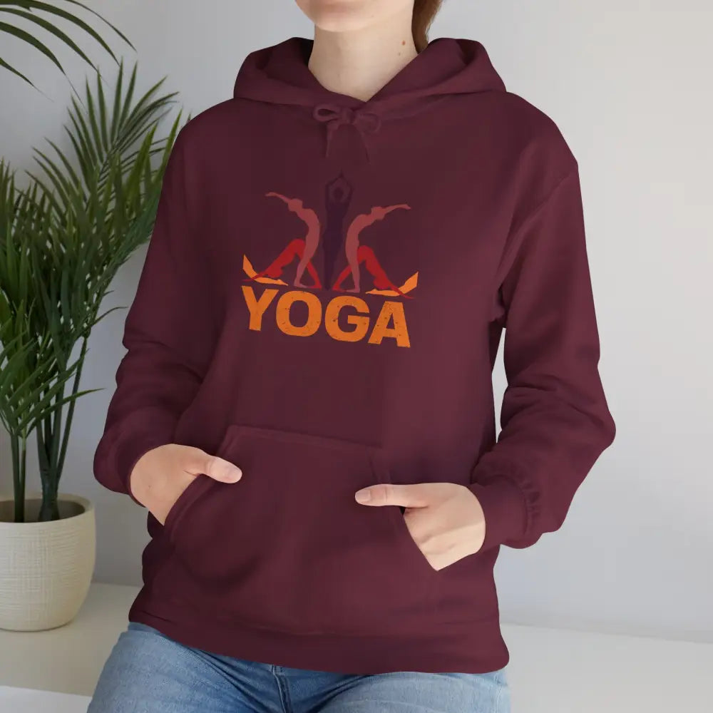 Yoga Hooded Sweatshirt, Retro Sunset Yoga Pose Pullover - Hoodie