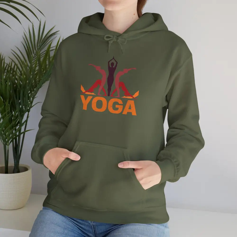 Yoga Hooded Sweatshirt, Retro Sunset Yoga Pose Pullover - Hoodie