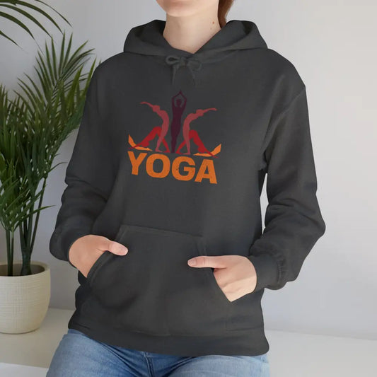 Yoga Hooded Sweatshirt, Retro Sunset Yoga Pose Pullover - S / Dark Heather - Hoodie