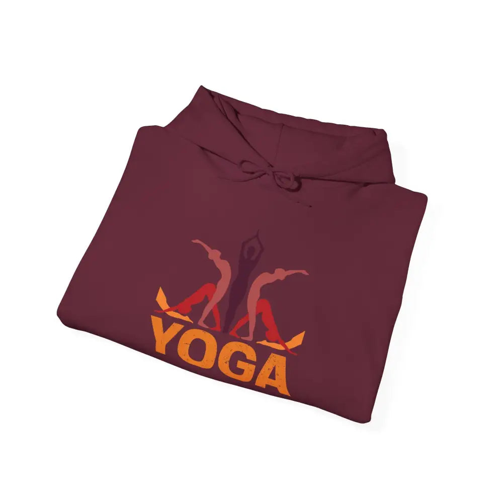 Yoga Hooded Sweatshirt, Retro Sunset Yoga Pose Pullover - S / Maroon - Hoodie