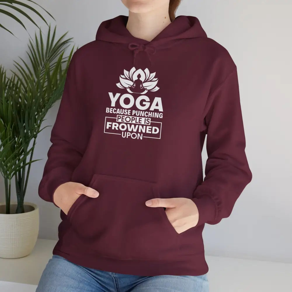 Yoga Hoodie, ’Yoga Because Punching People Is Frowned Upon’ Lotus Sweatshirt - S / Maroon - Hoodie