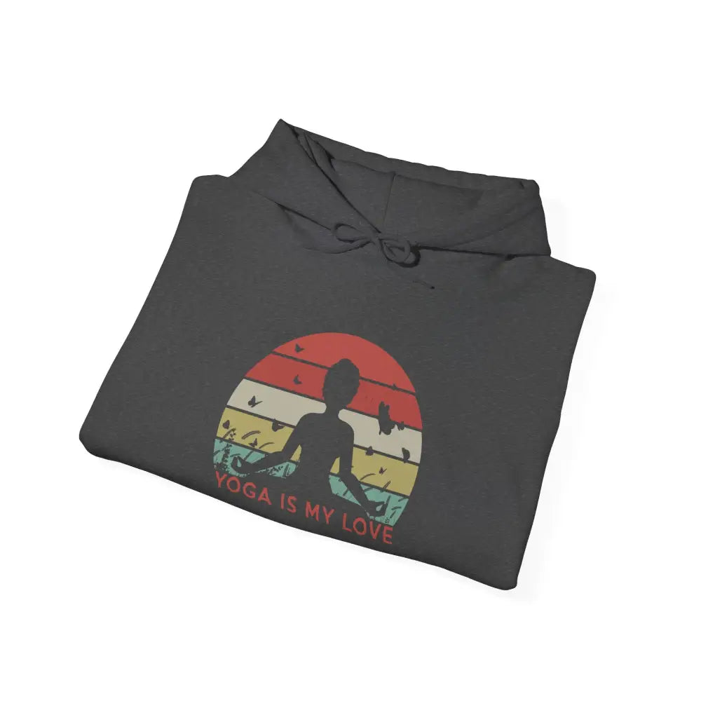 Yoga Hoodie — ’Yoga Is My Love’ Retro Sunset Meditation Sweatshirt - Hoodie