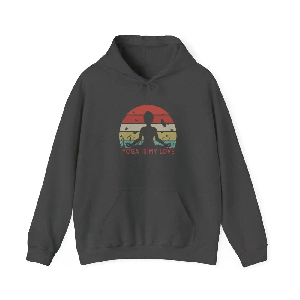 Yoga Hoodie — ’Yoga Is My Love’ Retro Sunset Meditation Sweatshirt - Hoodie