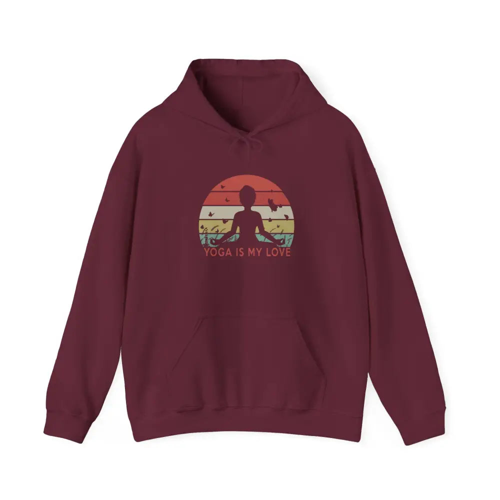 Yoga Hoodie — ’Yoga Is My Love’ Retro Sunset Meditation Sweatshirt - Hoodie