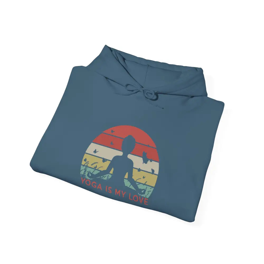 Yoga Hoodie — ’Yoga Is My Love’ Retro Sunset Meditation Sweatshirt - Hoodie