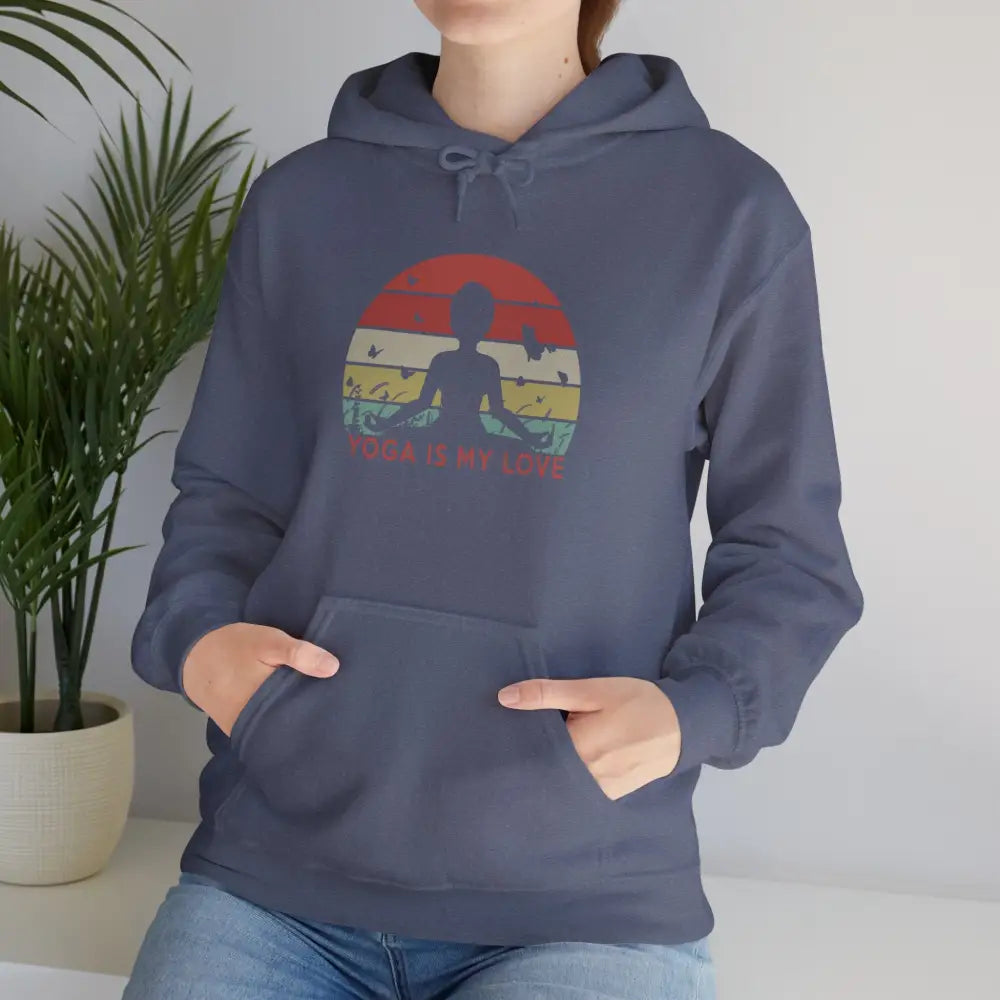 Yoga Hoodie — ’Yoga Is My Love’ Retro Sunset Meditation Sweatshirt - Hoodie