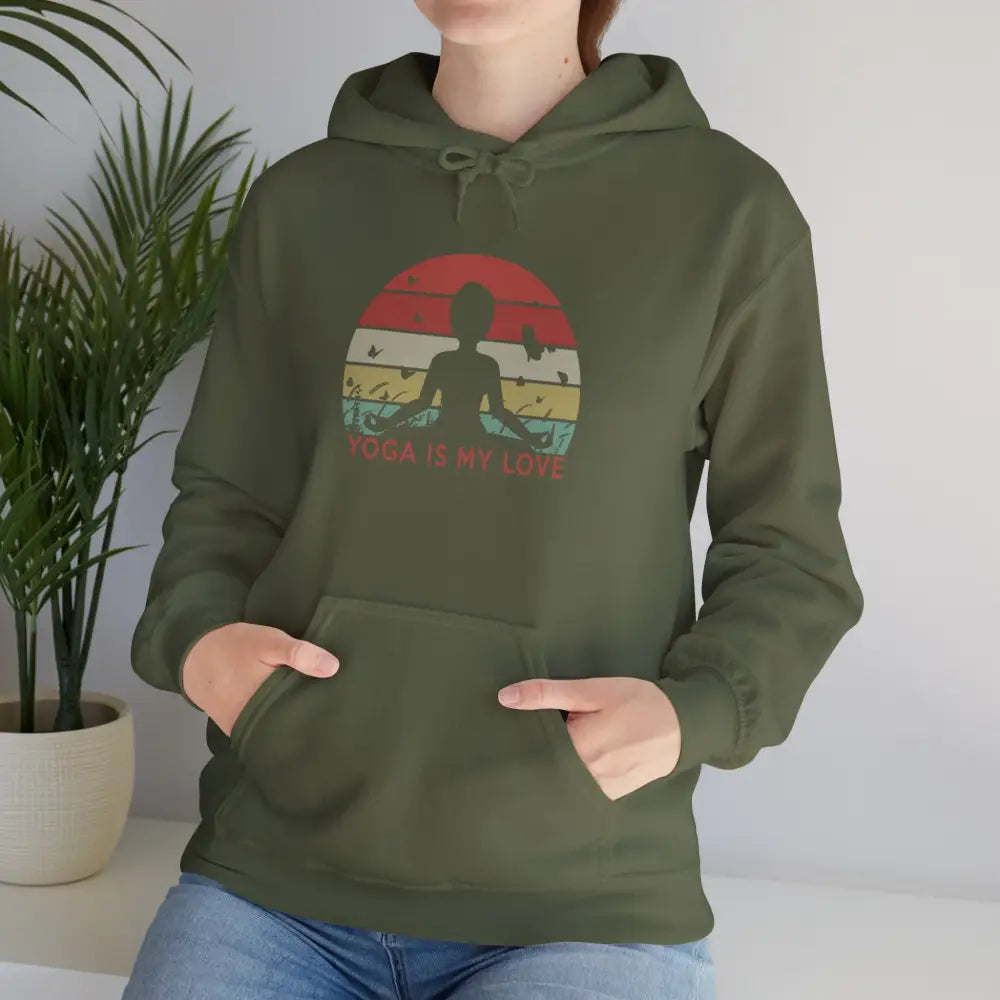 Yoga Hoodie — ’Yoga Is My Love’ Retro Sunset Meditation Sweatshirt - Hoodie