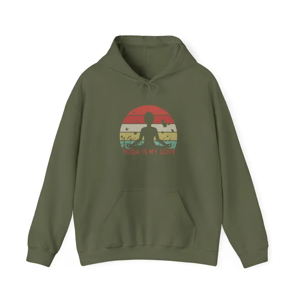 Yoga Hoodie — ’Yoga Is My Love’ Retro Sunset Meditation Sweatshirt - Hoodie