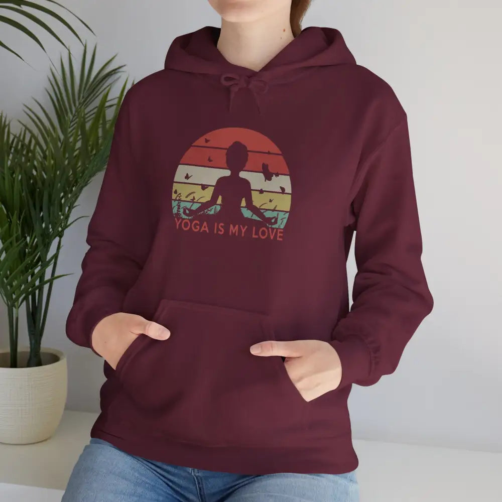 Yoga Hoodie — ’Yoga Is My Love’ Retro Sunset Meditation Sweatshirt - Hoodie